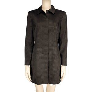 Tahari ASL Levine Petite Green Black Geometric Print Longline Jacket Coat 10P‎